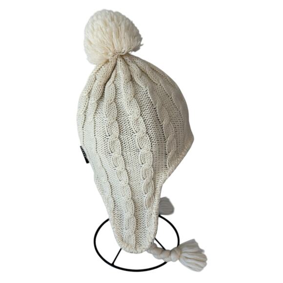 JACK WOLFSKIN Stormlock Braid Beanie Knit Hat Cream Fleece Lined Size M - Picture 4 of 7